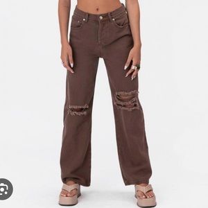 Adika Brown Blaine Ripped Jeans Wide Leg Distressed No Tags